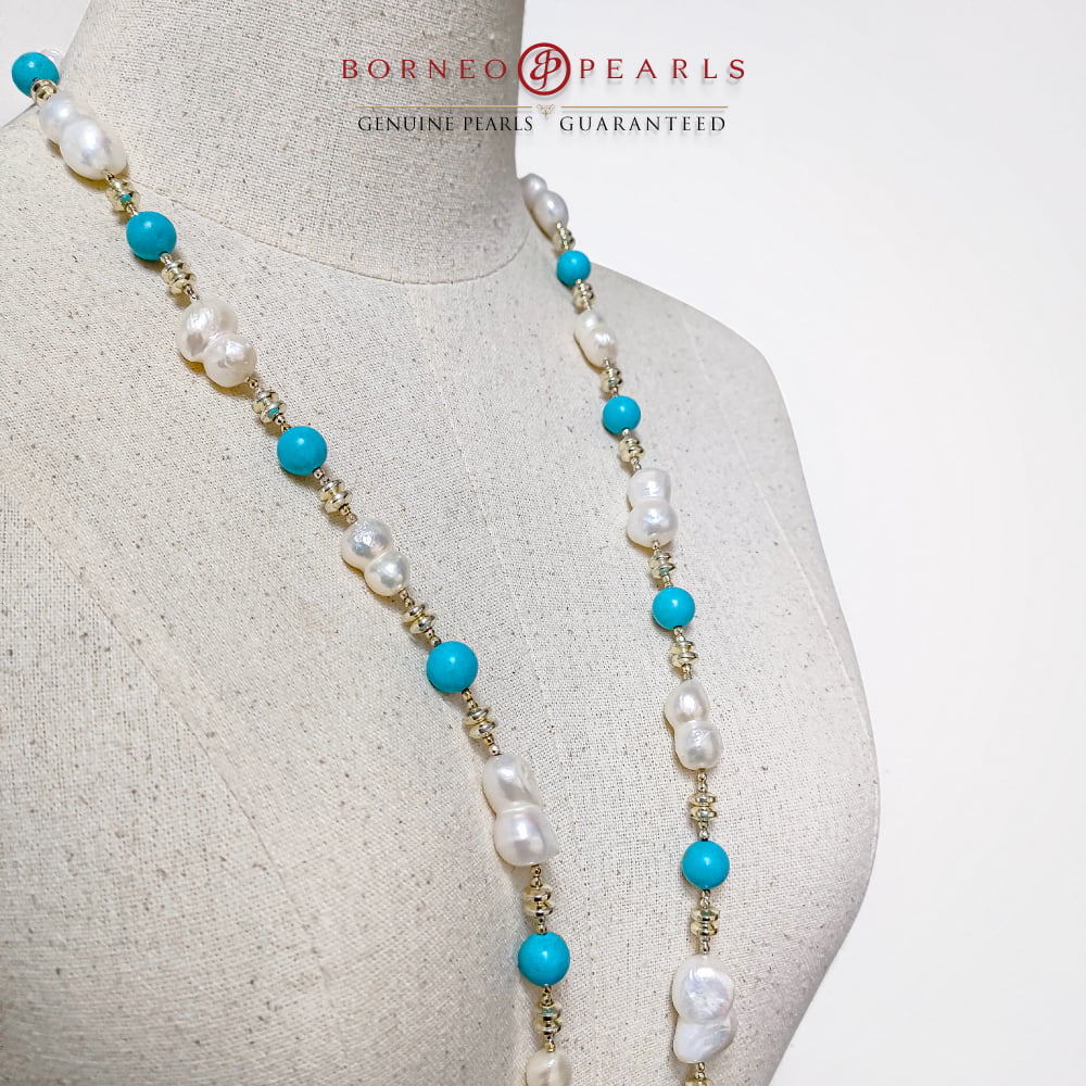 Ocean of Hope Turquoise & Pearl 40 inch Necklace