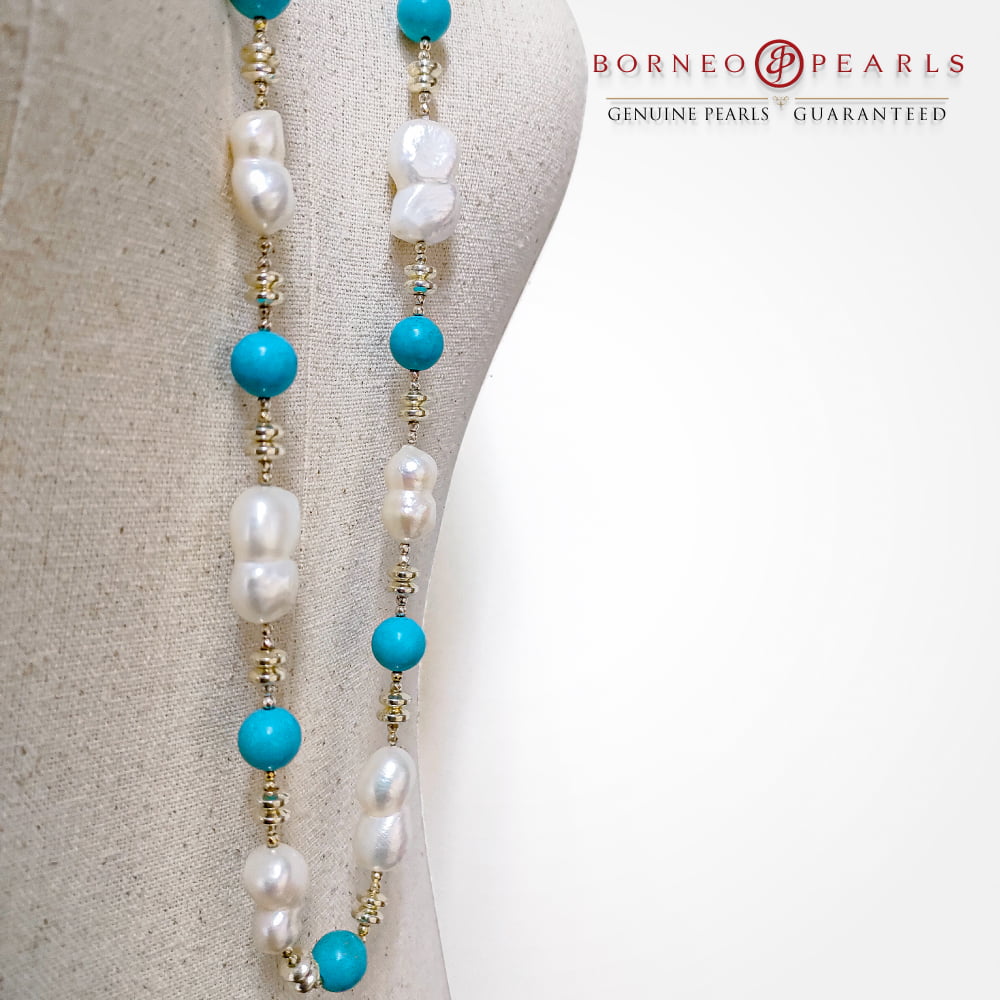 Ocean of Hope Turquoise & Pearl 40 inch Necklace