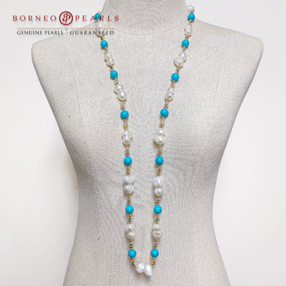 Ocean of Hope Turquoise & Pearl 40 inch Necklace