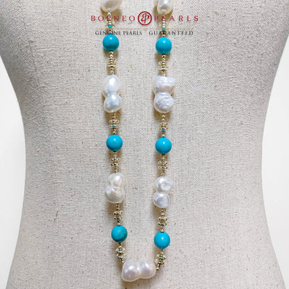 Ocean of Hope Turquoise & Pearl 40 inch Necklace