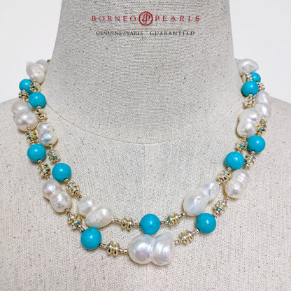 Ocean of Hope Turquoise & Pearl 40 inch Necklace