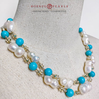 Ocean of Hope Turquoise & Pearl 40 inch Necklace