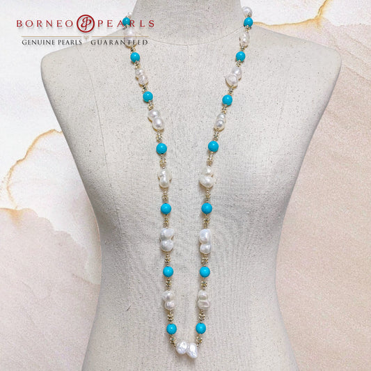 Ocean of Hope Turquoise & Pearl 40 inch Necklace