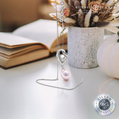 Dancing Heart Crystal & Pearl Necklace in 925 Silver