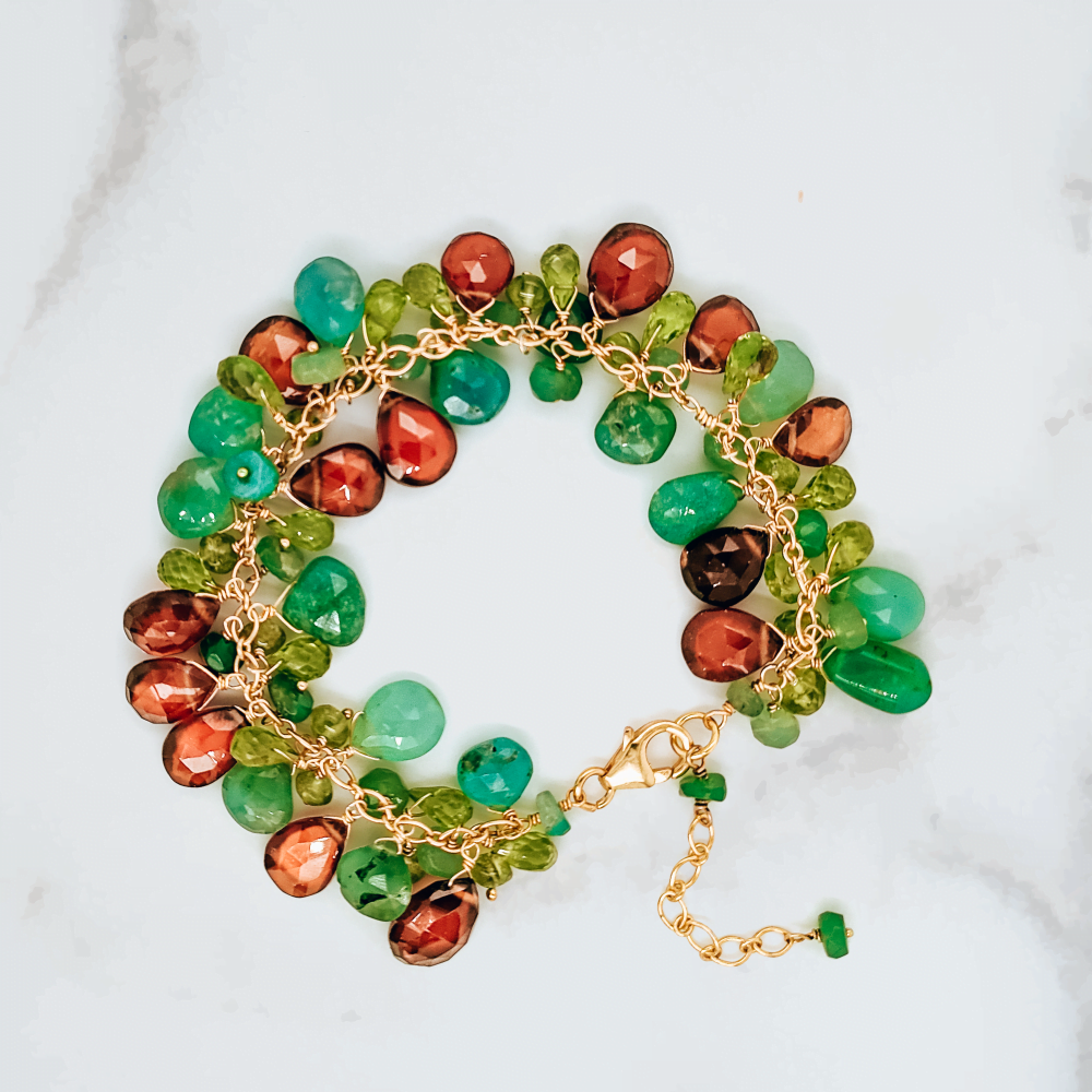 Garnet , Peridot , Chalcedony Gemstone Bracelet