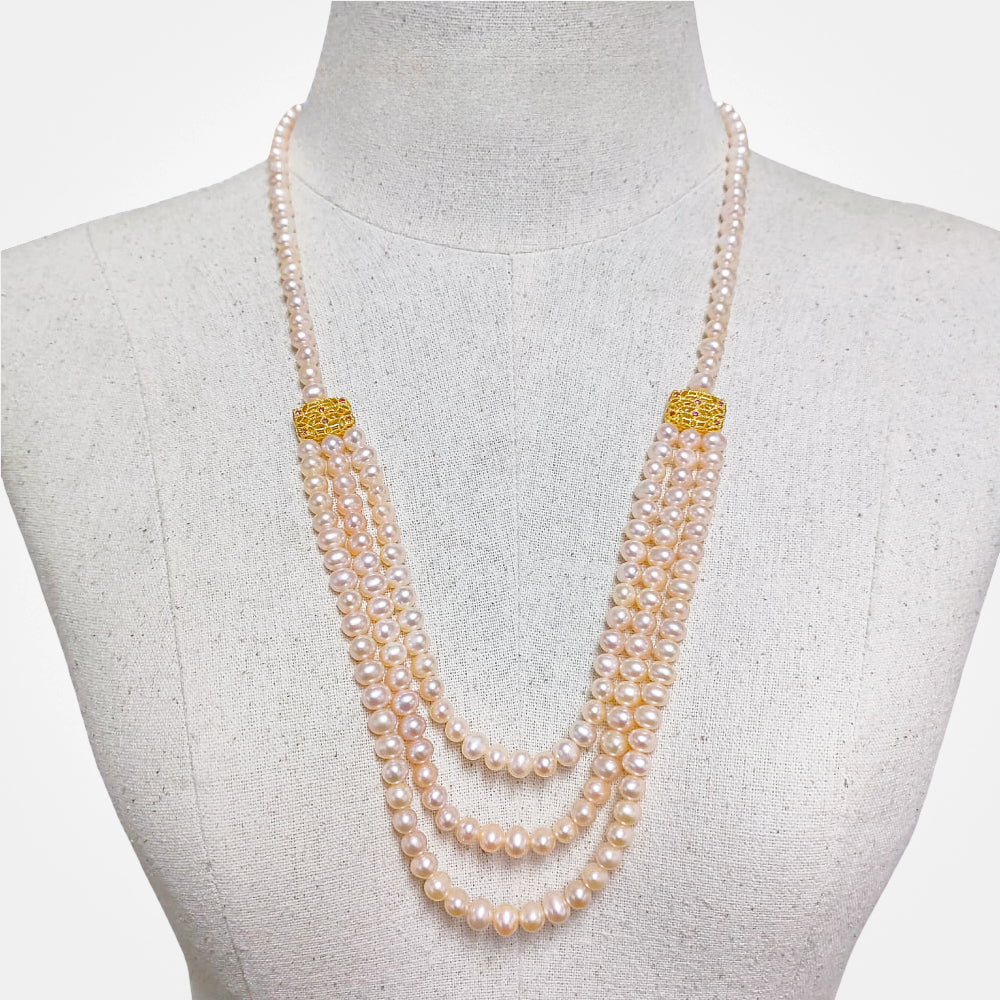 Triple Elegance Layered Pearl Necklace
