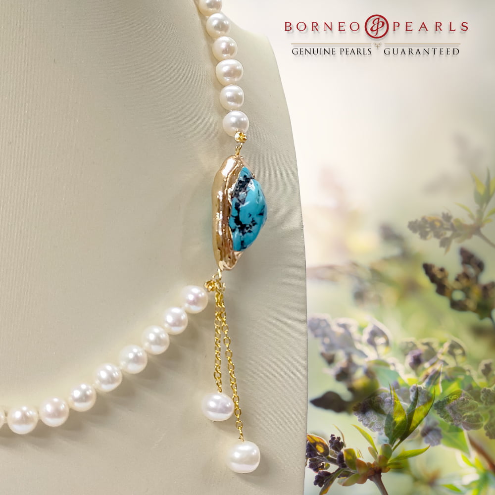 A Touch Of Turquoise Pearl Necklace