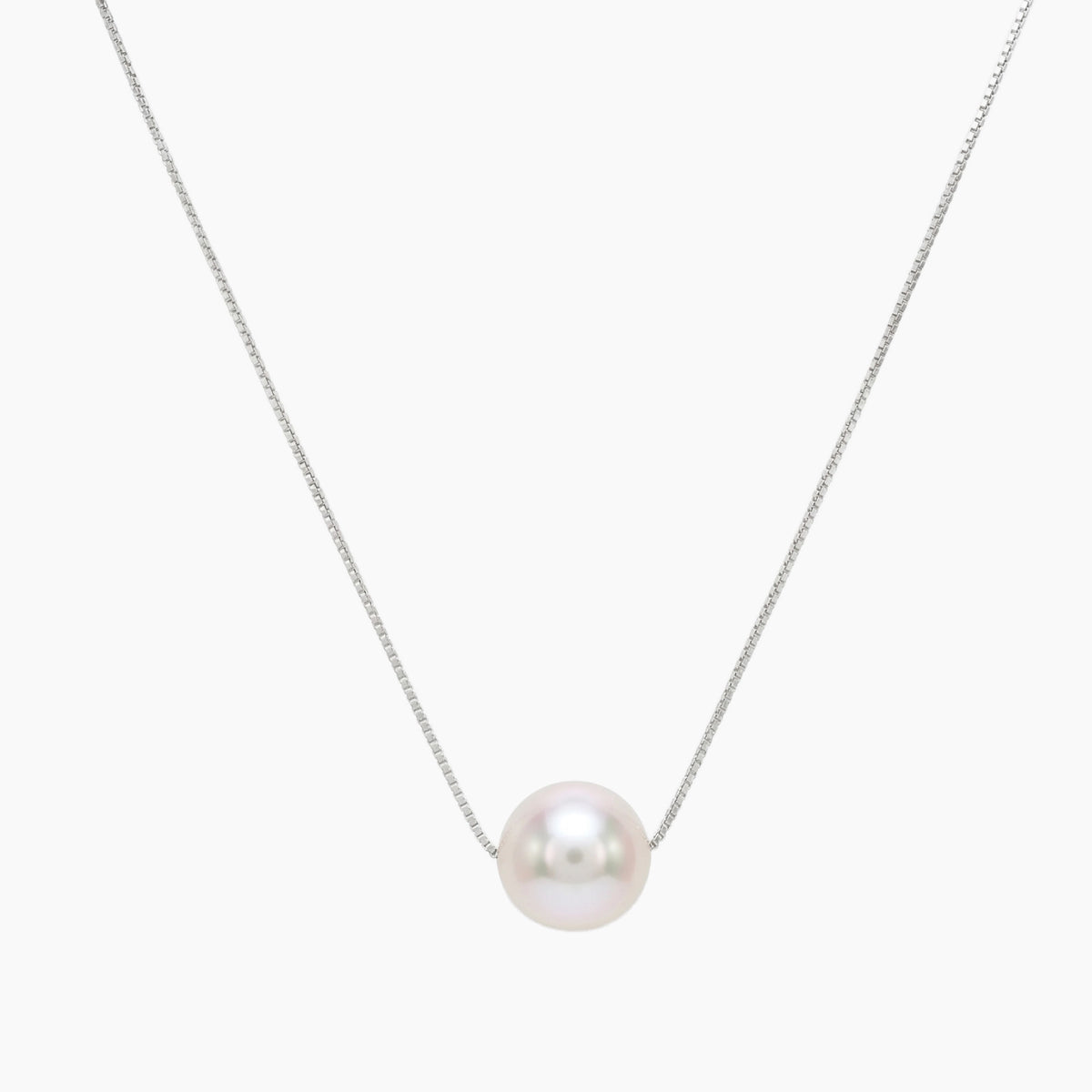 Classic White Round Pearl Adjustable Necklace – 9–10mm