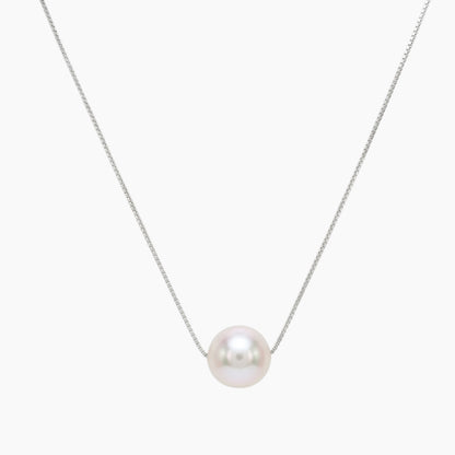 Classic White Round Pearl Adjustable Necklace – 9–10mm