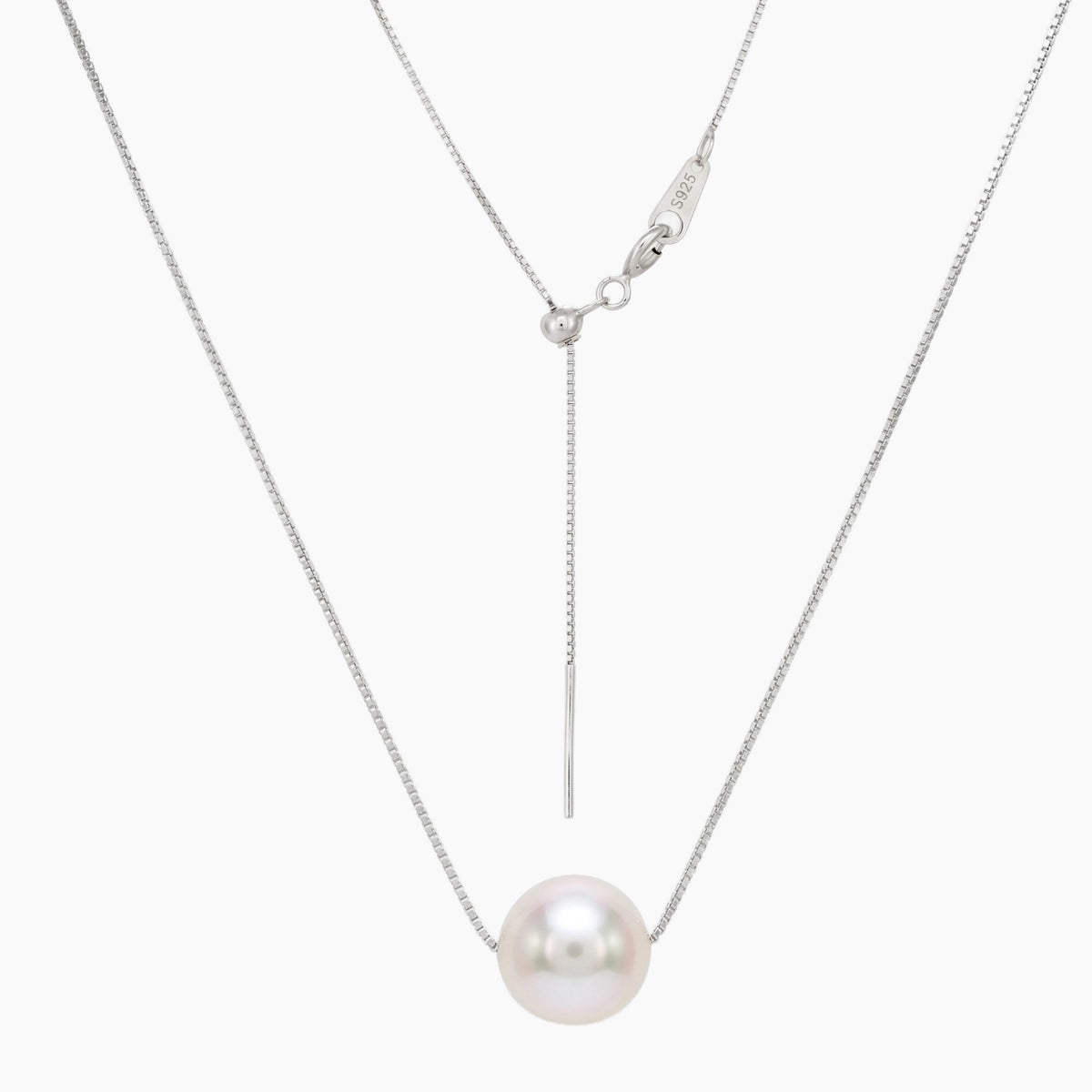 Classic White Round Pearl Adjustable Necklace – 9–10mm