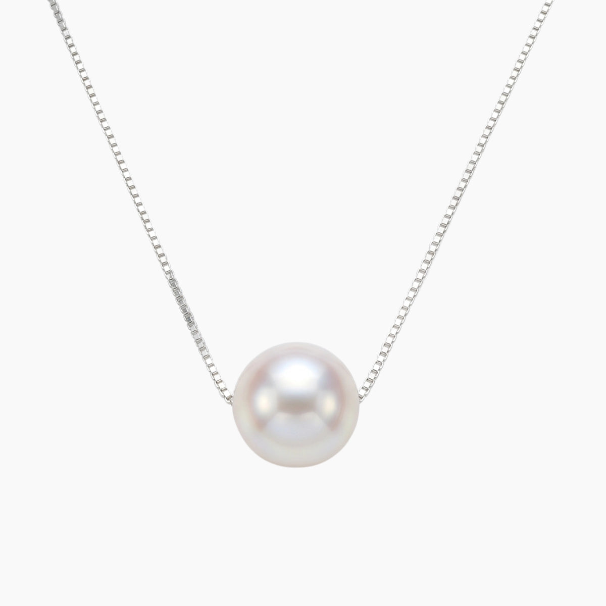 Classic White Round Pearl Adjustable Necklace – 9–10mm