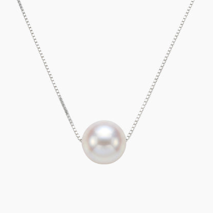 Classic White Round Pearl Adjustable Necklace – 9–10mm