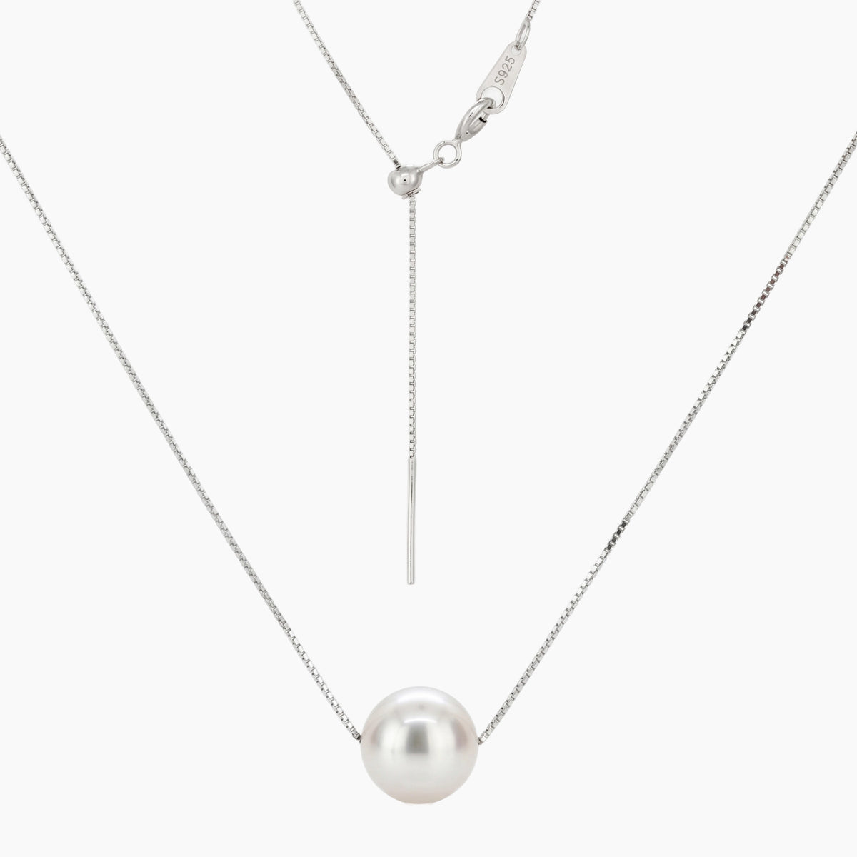 Classic White Round Pearl Adjustable Necklace – 9–10mm