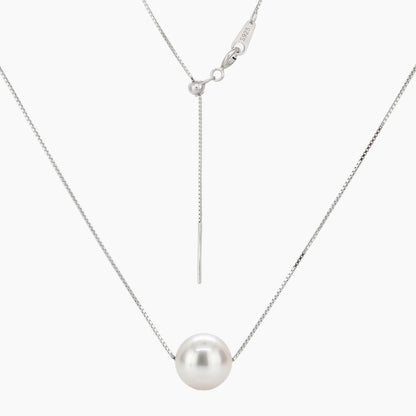 Classic White Round Pearl Adjustable Necklace – 9–10mm