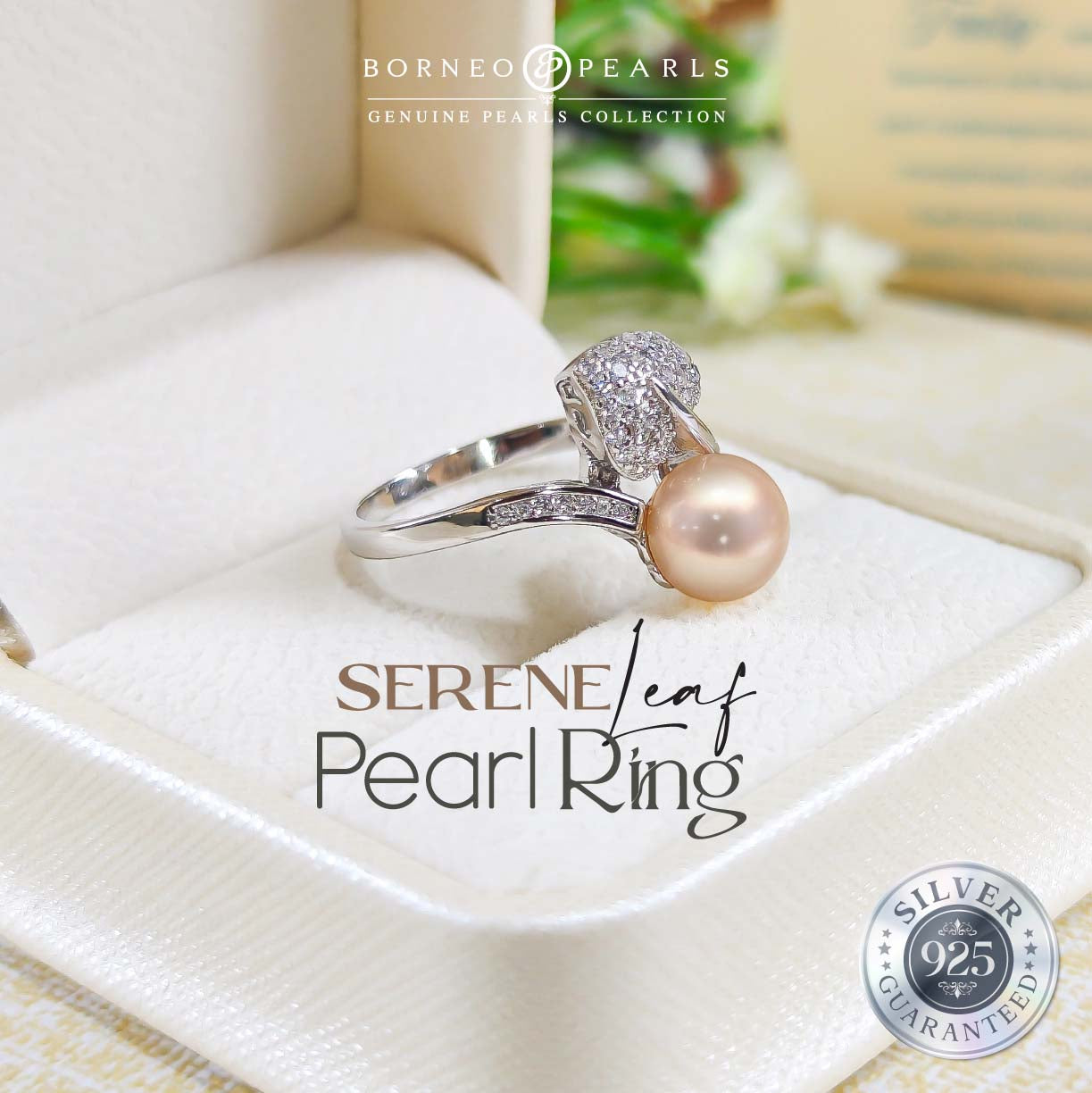 Serene Leaf Pearl Ring