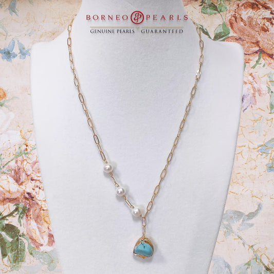 Turquoise Potato Pearl Necklace