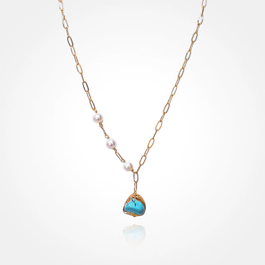Turquoise Potato Pearl Necklace