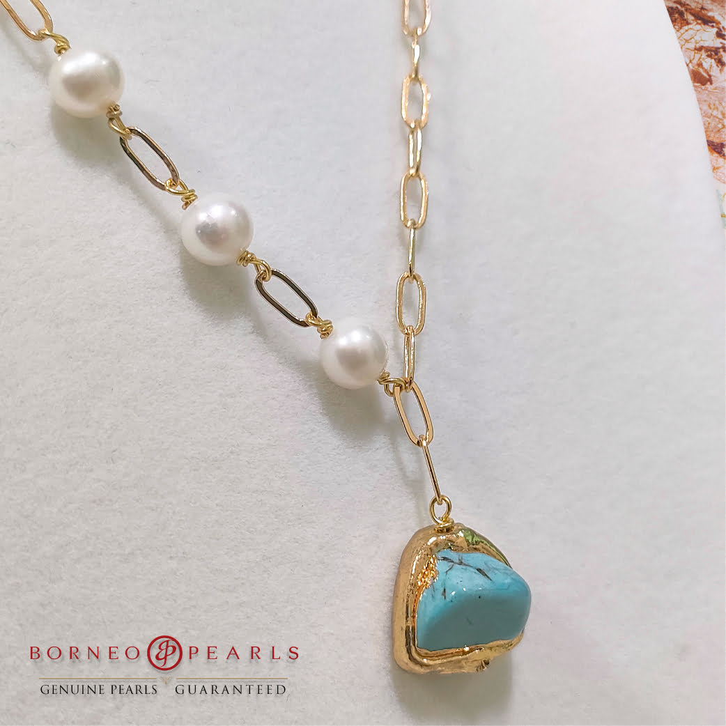 Turquoise Potato Pearl Necklace