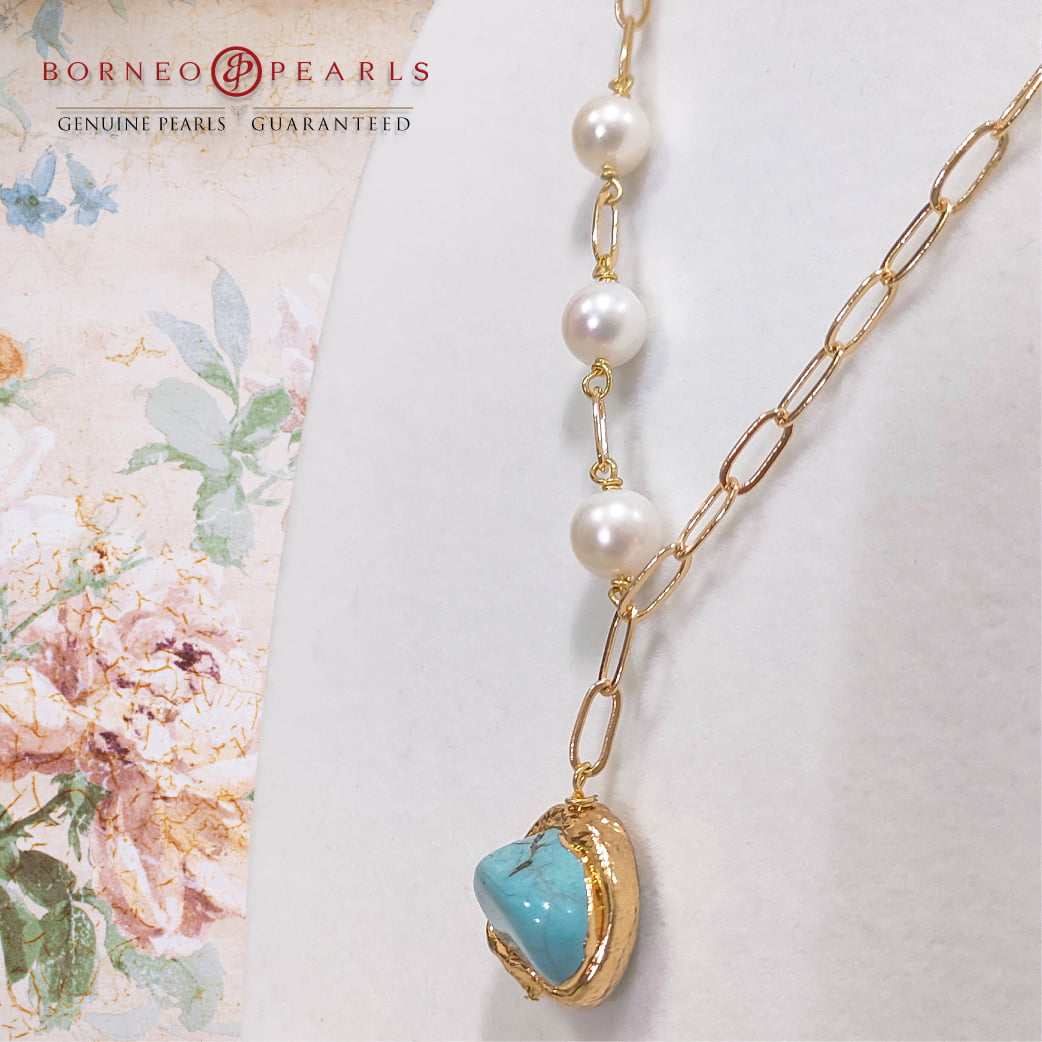 Turquoise Potato Pearl Necklace – Borneo Pearls - Main Image