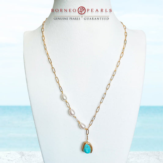 Turquoise Drop Pearl Necklace