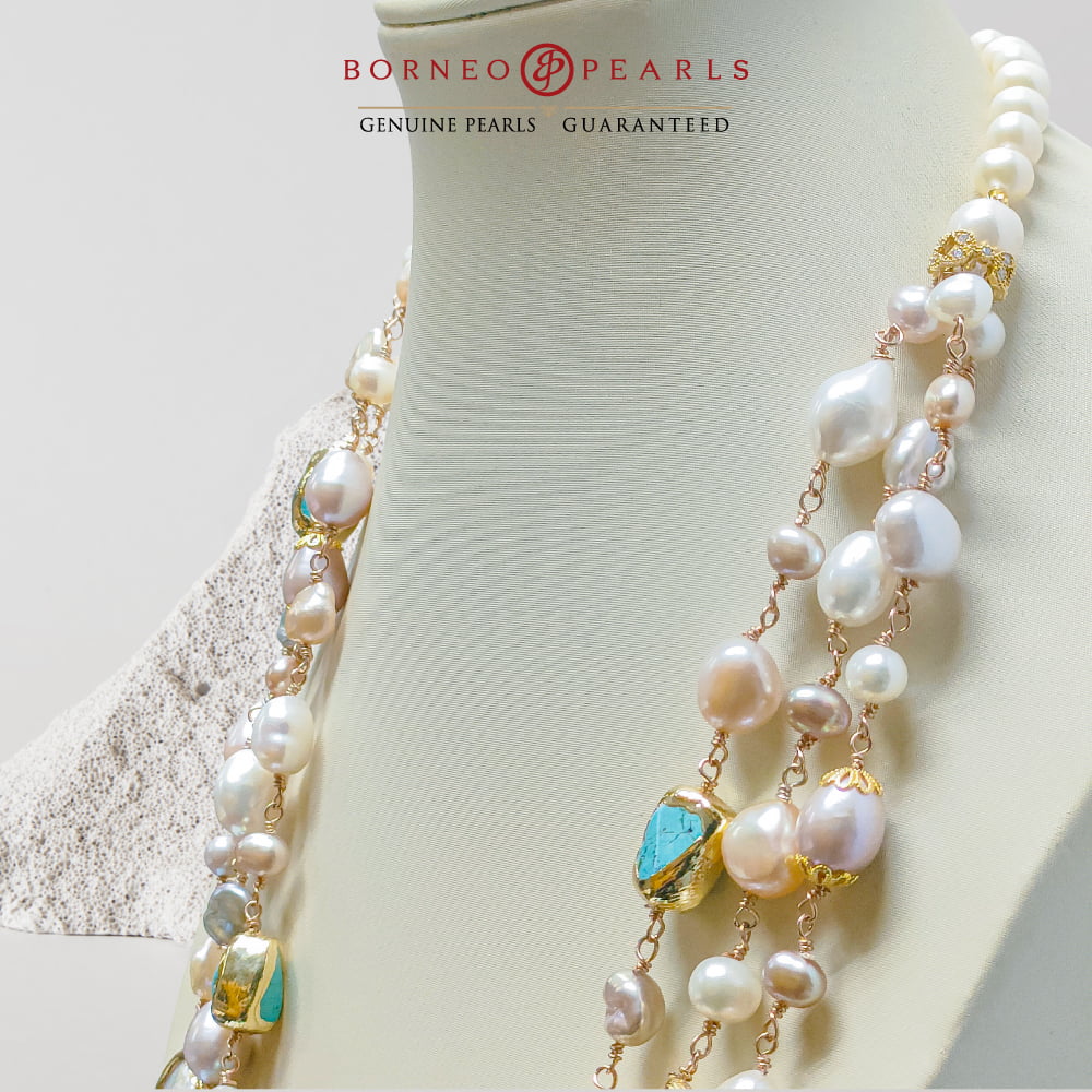 Pretty in Pastel Three Layer Pearl Necklace