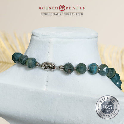 The Gemstones & Keshi Pearl Statement Necklace in Apatite, Turquoise, Moonstone & Blue Topaz.