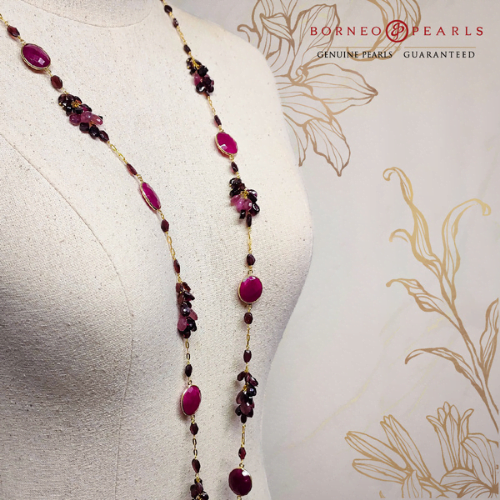 41 Inches Natural Ruby & Garnet Necklace in 925 Silver