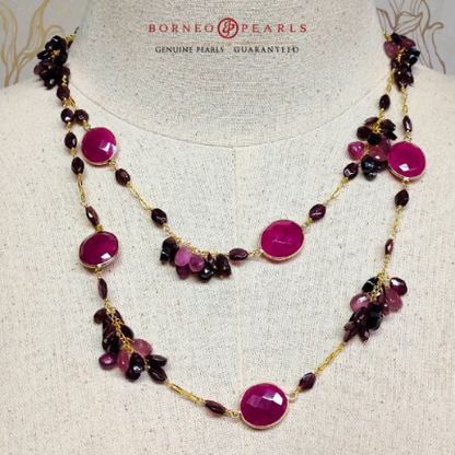 41 Inches Natural Ruby & Garnet Necklace in 925 Silver