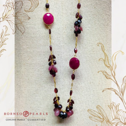 41 Inches Natural Ruby & Garnet Necklace in 925 Silver