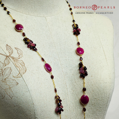 41 Inches Natural Ruby & Garnet Necklace in 925 Silver