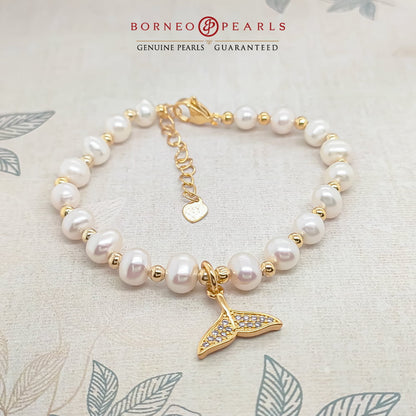 Pearls With Fish Tail Charm Bracelet