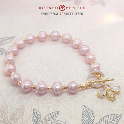 Pearl with Bee Charm Bracelet with Toggle Clasp