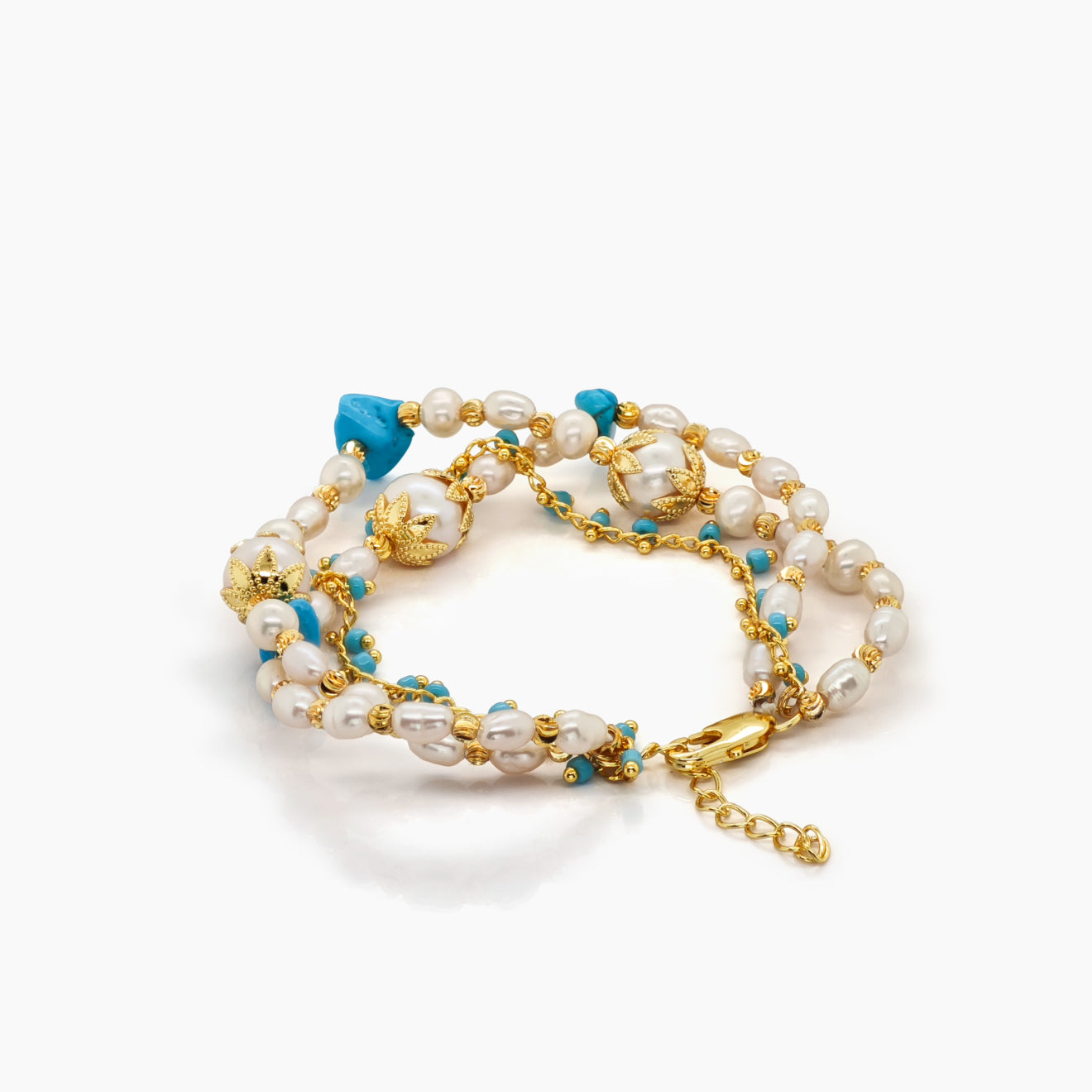 Triple Strand Pearl & Turquoise Bracelet