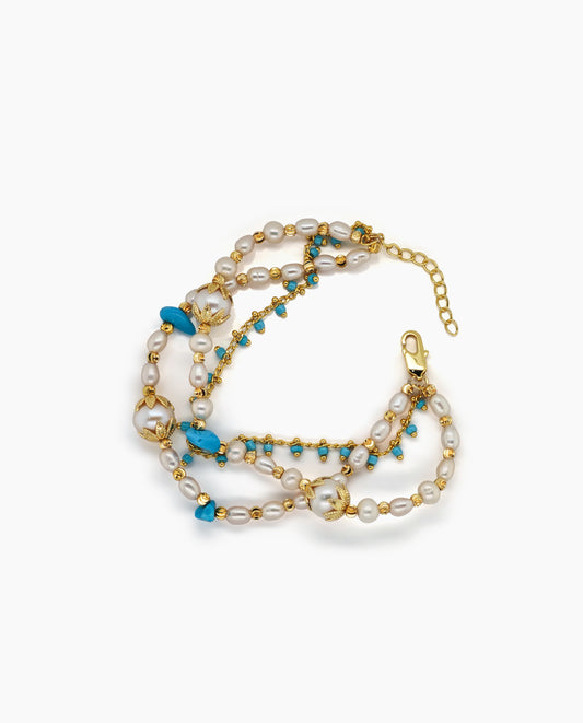 Triple Strand Pearl & Turquoise Bracelet