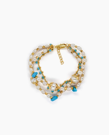 Triple Strand Pearl & Turquoise Bracelet