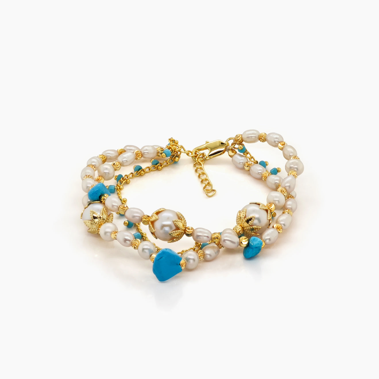 Triple Strand Pearl & Turquoise Bracelet