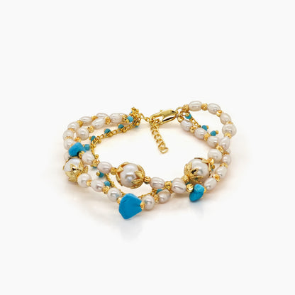 Triple Strand Pearl & Turquoise Bracelet
