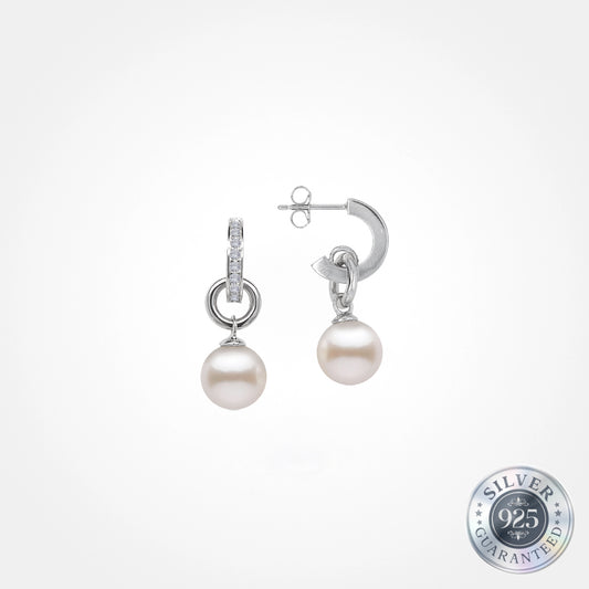 925 Silver Round Pearl Loops