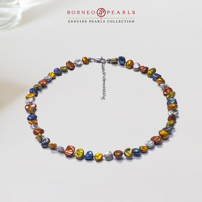 Enchanting Aura: 8-9mm Colorful Keshi Pearl Necklace