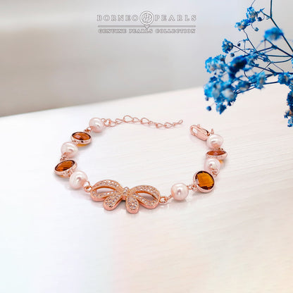 Rose Gold Pearl Charm Bracelet