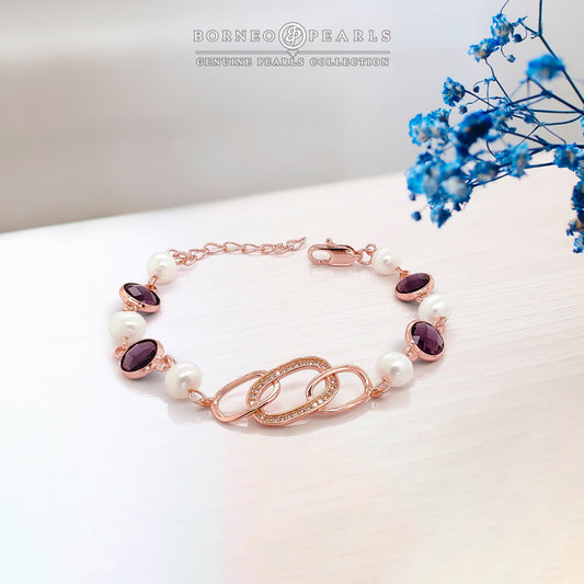 Rose Gold Pearl Charm Bracelet