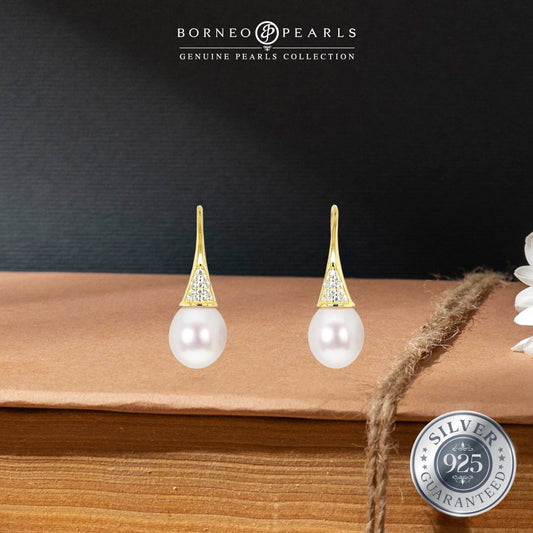 Tiara 9-10mm Drop Pearl in 925 Silver Earrings