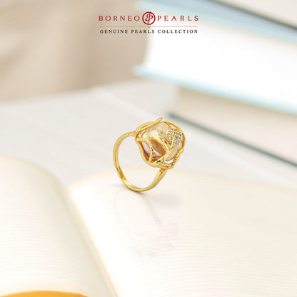 Gold Statement Biwa Pearl Adjustable Ring