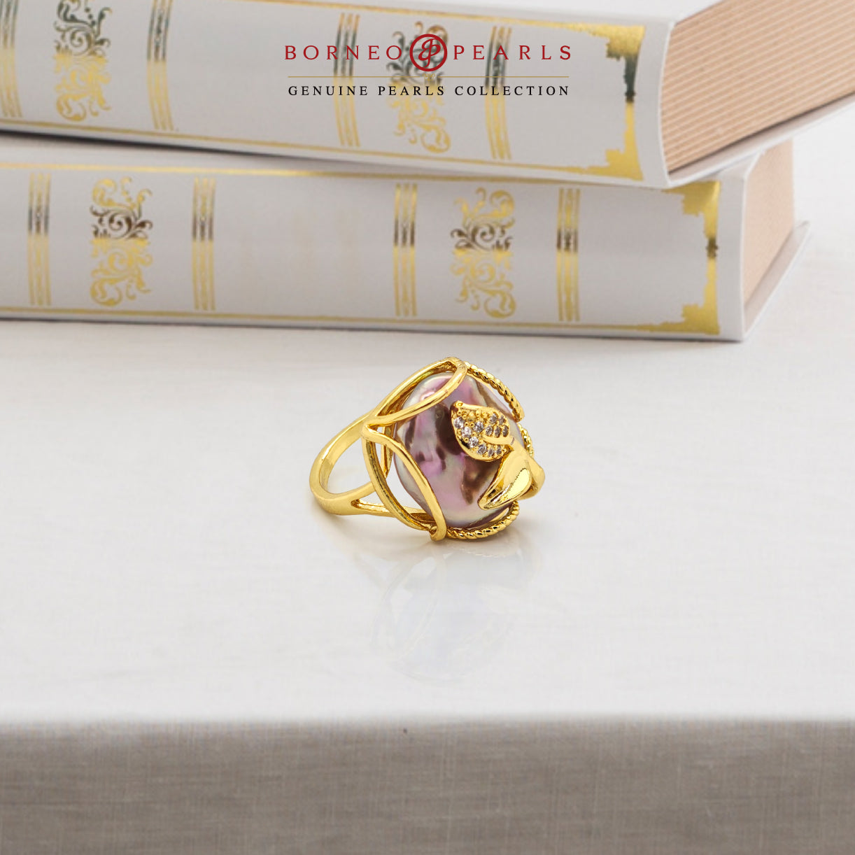 Gold Statement Biwa Pearl Adjustable Ring