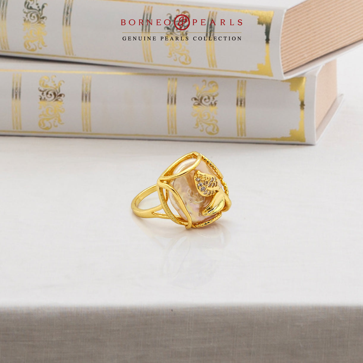 Gold Statement Biwa Pearl Adjustable Ring