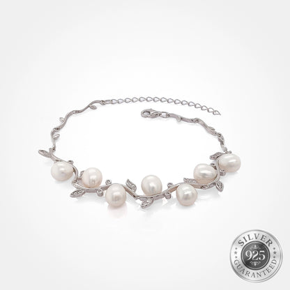 925 Silver Floral Elegance Pearl Bracelet