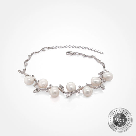925 Silver Floral Elegance Pearl Bracelet
