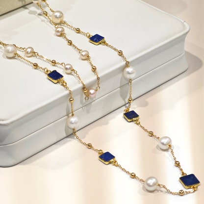 41" Songket , Pearls & Lapis Lazuli
