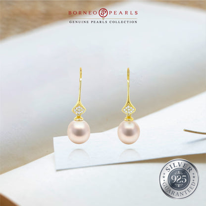 9-9.5mm Drop Pearl Earrings in Gold Silver 925 Earrings