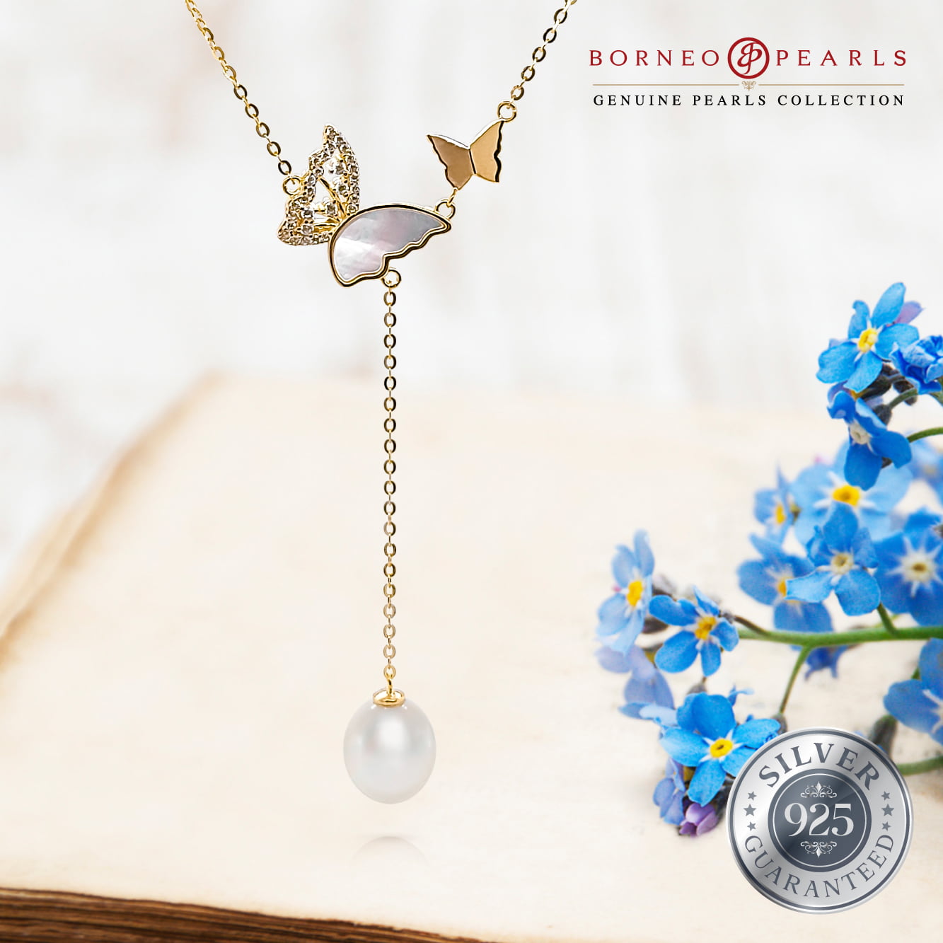 Fly High Butterfly Pearl Pendant 925 Silver